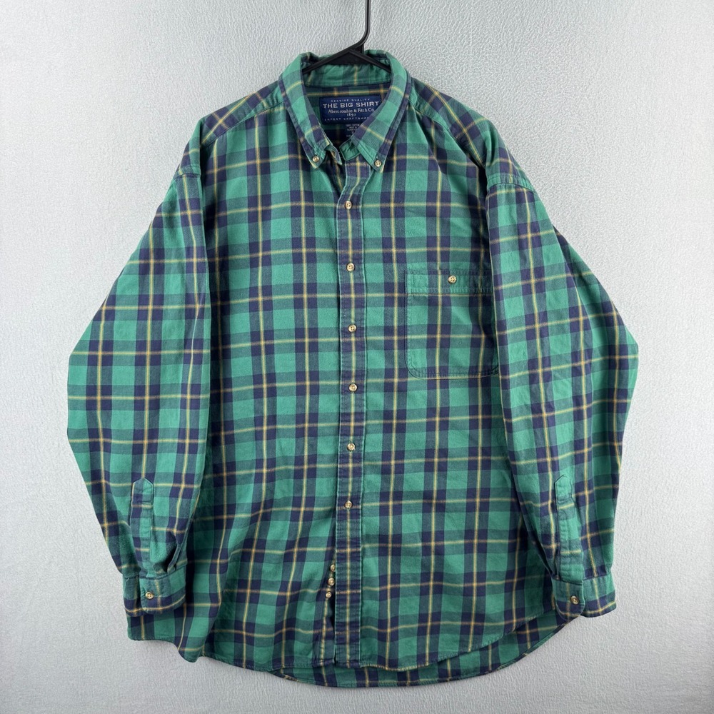 Vintage Abercrombie The Big Shirt Mens XL Green Plaid Flannel 90s Oversized